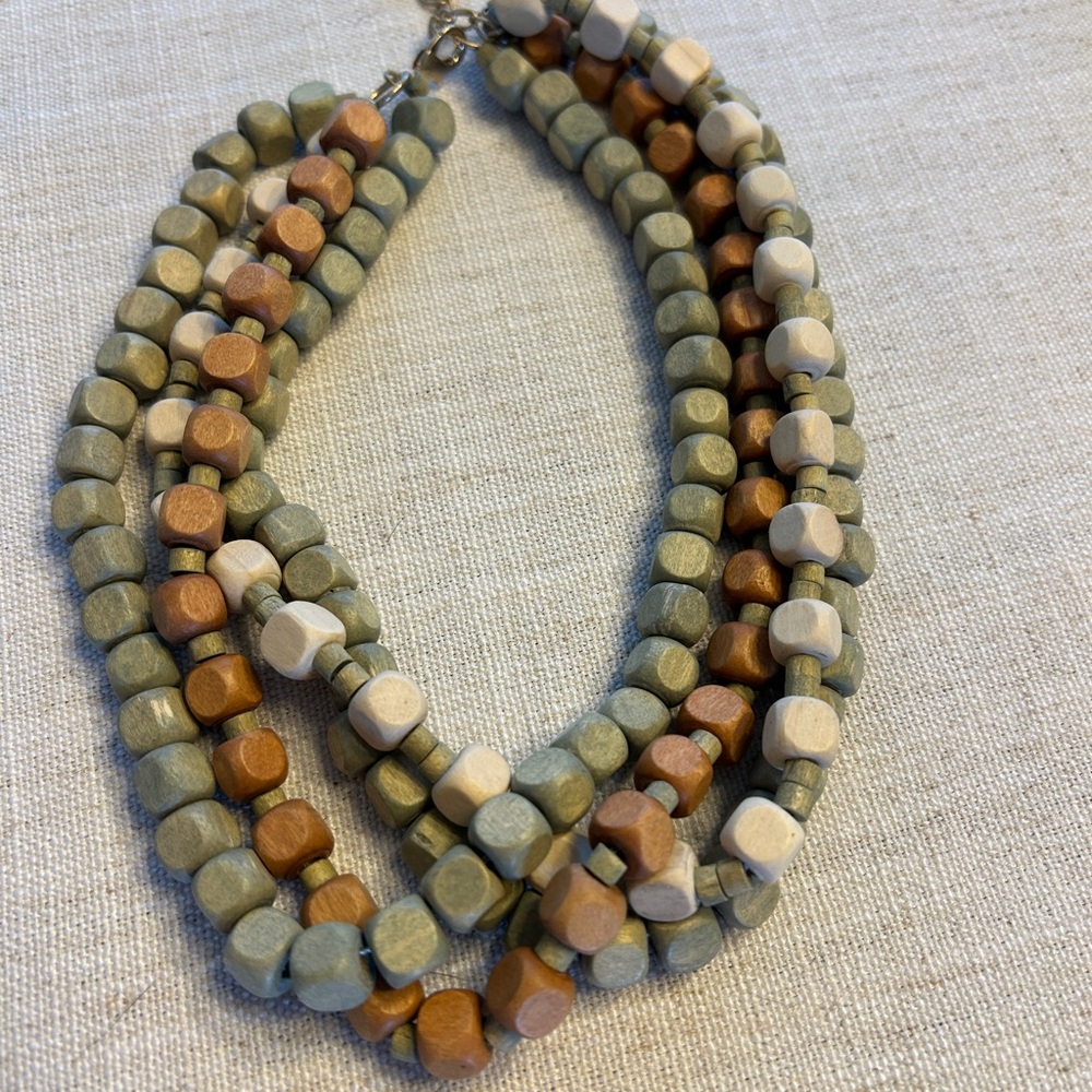 Plunder Multi Strand vintage Wood Bead Necklace Boho Layered Statement Jewelry